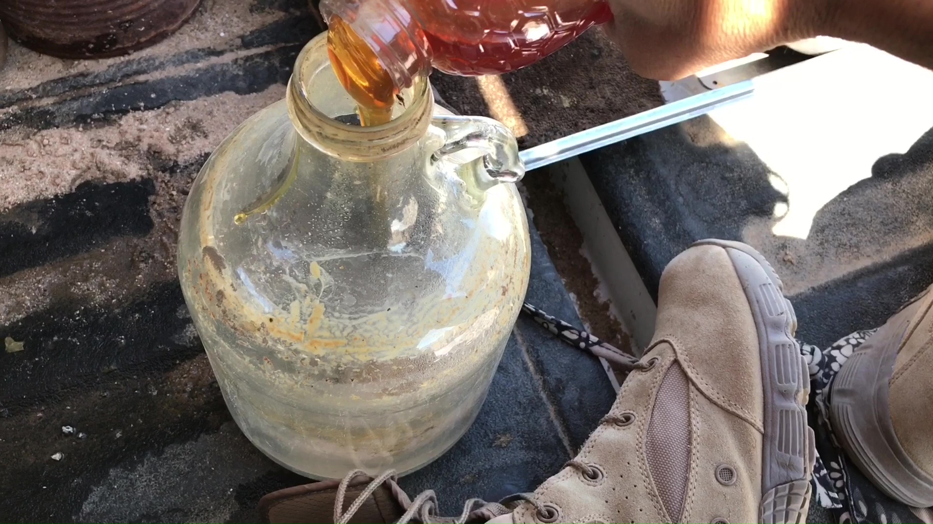 01 Pouring Honey In Wine Mead Fermentation Jug