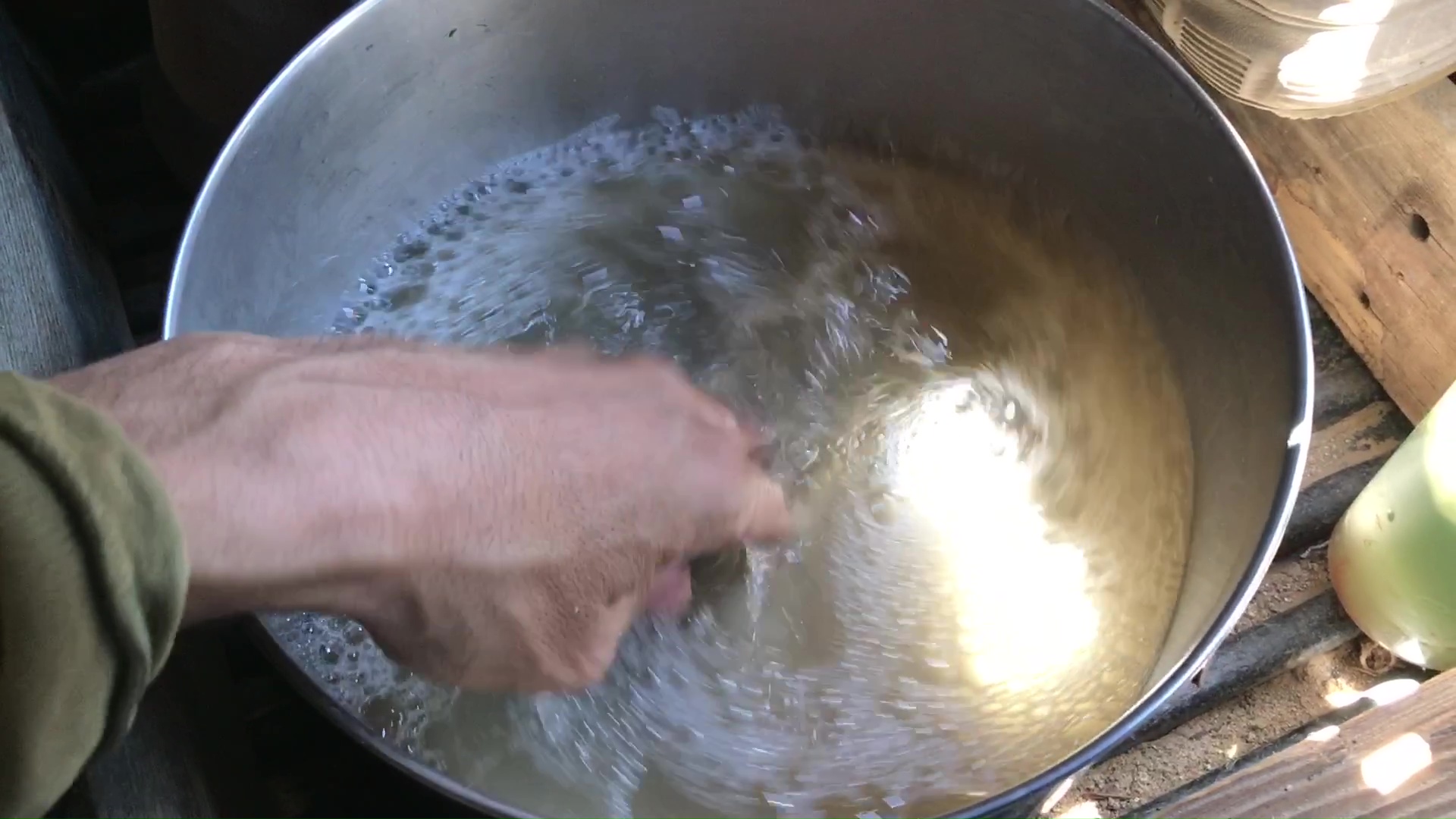 02 Stirring Natural Soap Into Water In Metal Pot