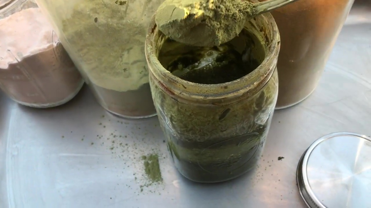 04 Adding Organic Spinach Powder To Fermentation Jar