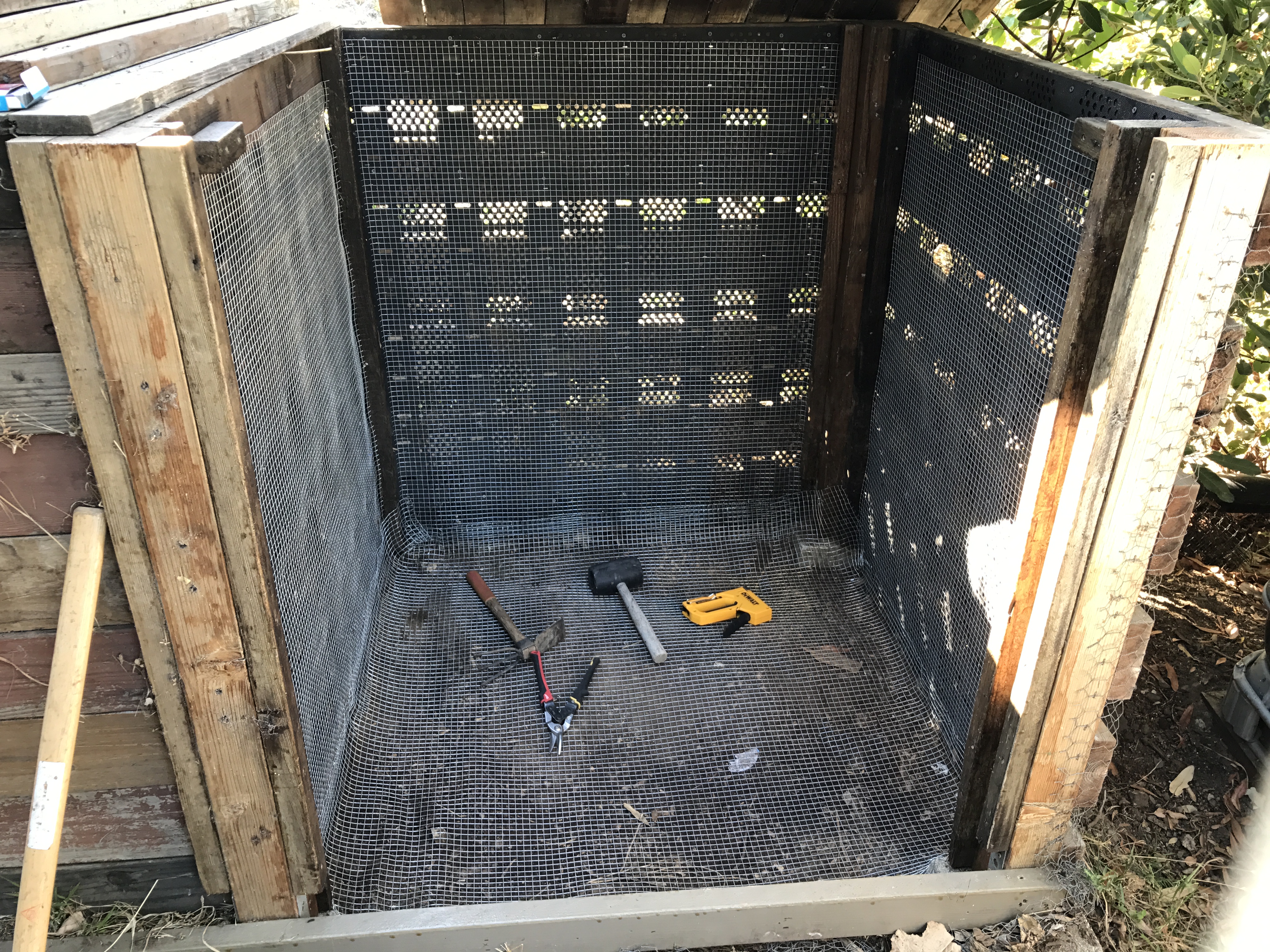 2 Stall Rodent Proof Rotating Thermophilic Compost Heap Bins made of Hardware Cloth & Salvaged Wood