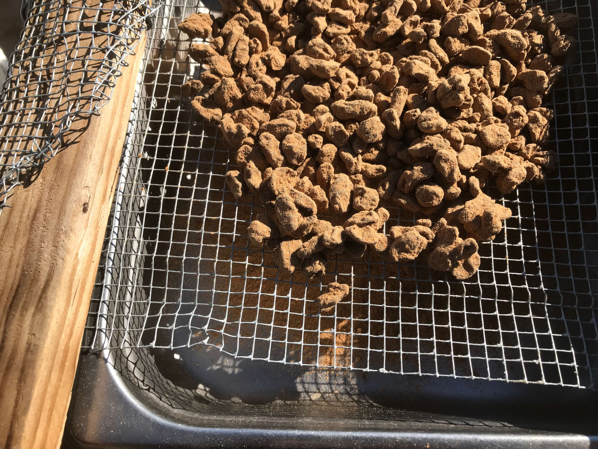 Mixing and Coating Raisins with Sesame Seeds in Metal Bucket Photo