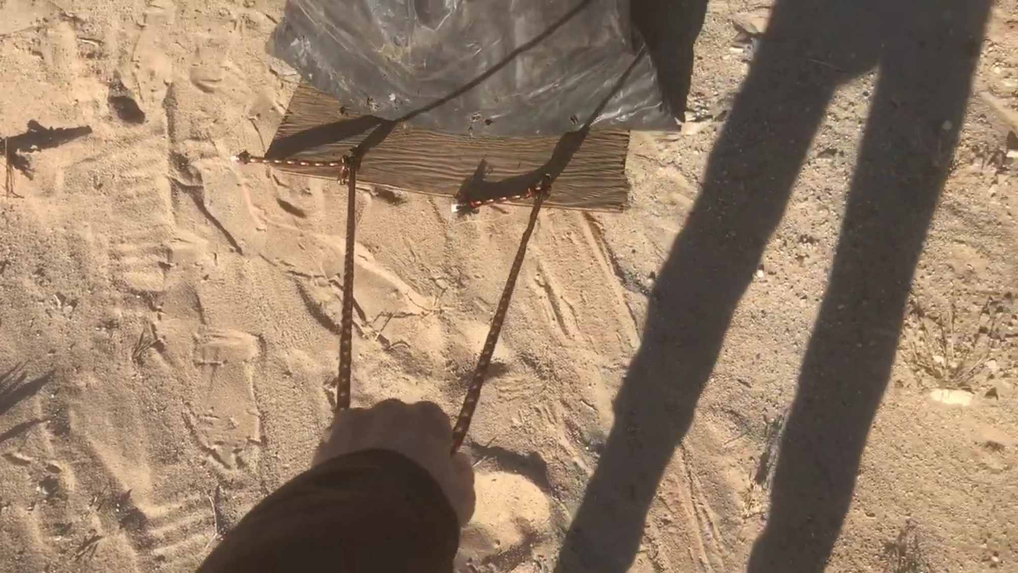 Desert Hauler Sled Force Multiplier w Rope And Scrap Plywood to Drag Heavy Loads w Minimal Effort