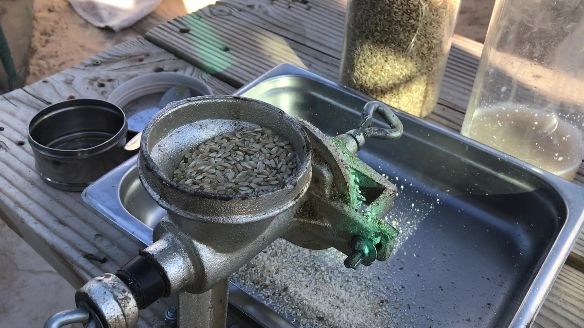 Grinding Brown Rice With A Grain Grinder For Wine Yeast Fermentation