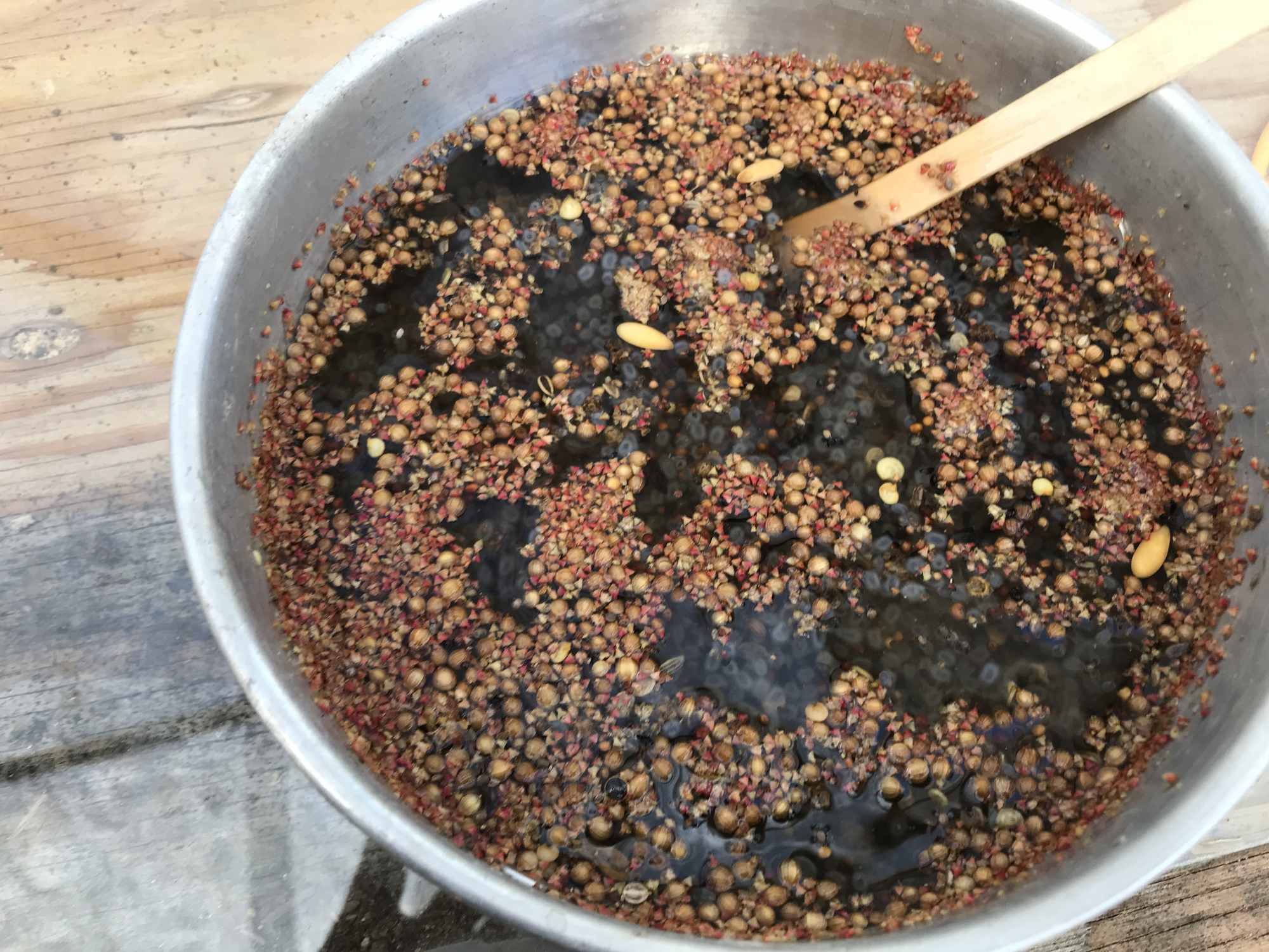 Soaking and Mixing Seeds in Metal Bowl