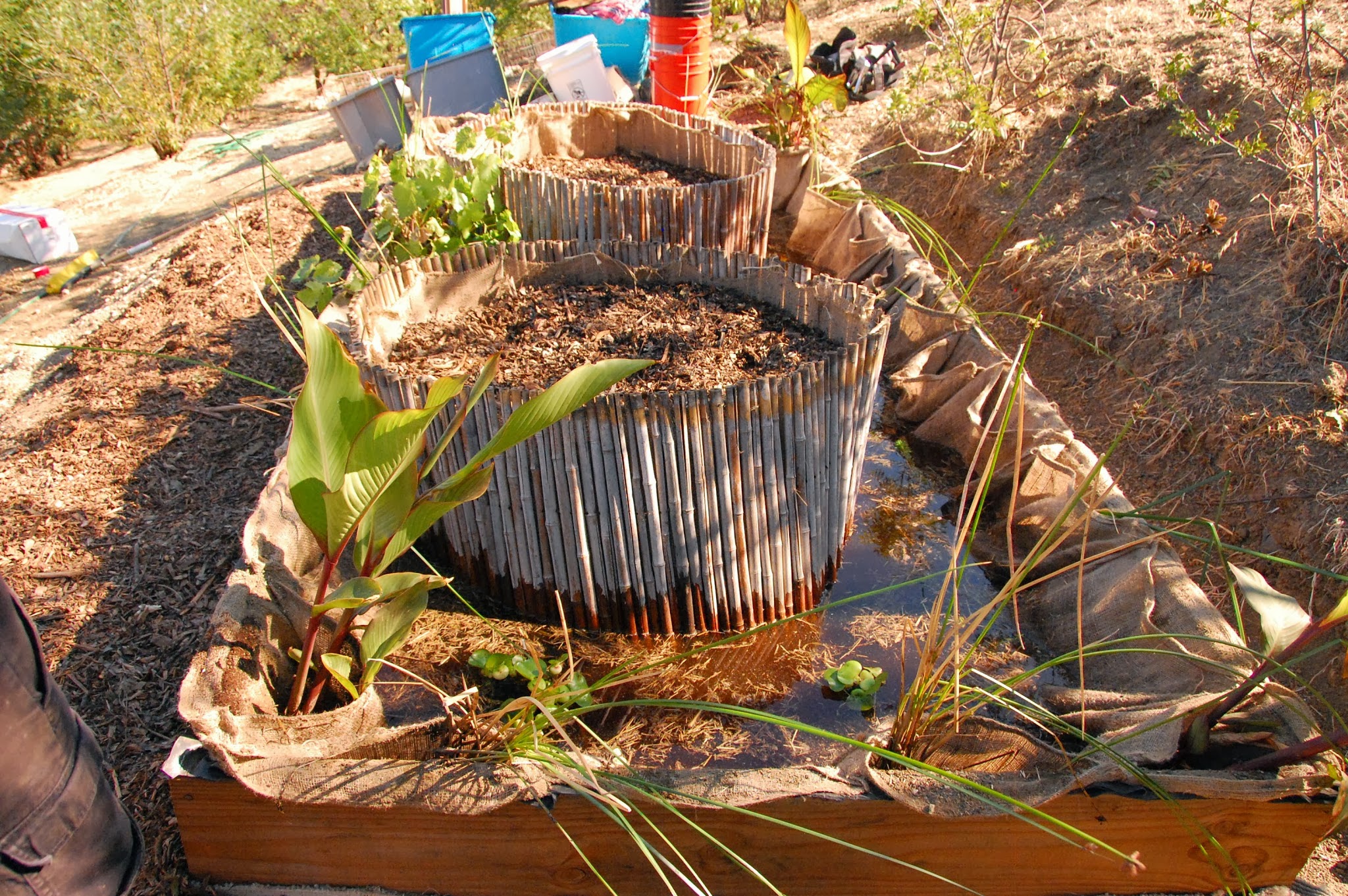 Wood Framed EPDM Bamboo Burlap Chinampa Aquaculture Island Water Garden Burlap Plant Pouches 03