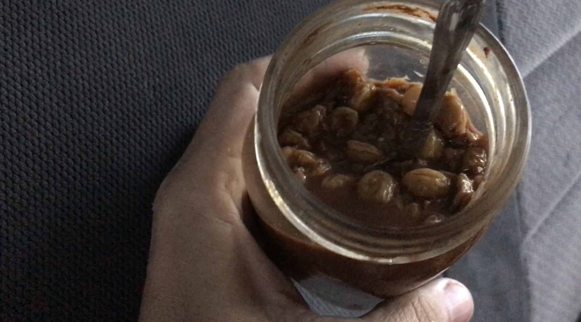 Yeast Fermented Raisins with Cacao Powder and Stevia in a Pint Jar Served as Dessert Dish